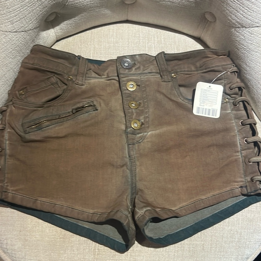 Free People coated Brown Shorts with Side Laces